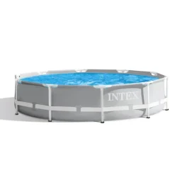 Pooler^Intex svømmebassin med rund prismeramme - 305 x 76 cm - Grå - Inkluderet tilbehør CB69