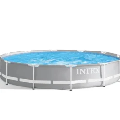 Sale Intex svømmebassin med rund prismeramme - 366 x 76 cm - Grå - Inklusive Tilbehør CB28 Pooler