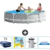 Best Intex svømmebassin med rund prismeramme - 305 x 76 cm - Grå - Inkluderet tilbehør CB8 Pooler