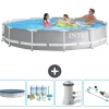 New Intex svømmebassin med rund prismeramme - 366 x 76 cm - Grå - Inkluderet tilbehør CB5 Pooler