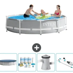 Online Intex svømmebassin med rund prismeramme - 305 x 76 cm - Grå - Inkluderet tilbehør CB5 Pooler