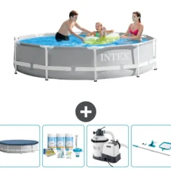 Discount Intex svømmebassin med rund prismeramme - 305 x 76 cm - Grå - Inkluderet tilbehør CB65 Pooler