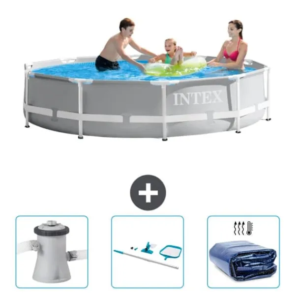 Intex svømmebassin med rund prismeramme - 305 x 76 cm - Grå - Inkluderet tilbehør CB81 Pooler