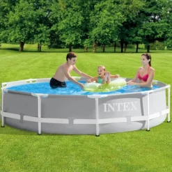 Intex svømmebassin med rund prismeramme - 305 x 76 cm - Grå - Inkluderet tilbehør CB81 Pooler