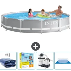 Pooler^Intex svømmebassin med rund prismeramme - 366 x 76 cm - Grå - Inkluderet tilbehør CB66