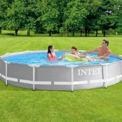 Pooler^Intex svømmebassin med rund prismeramme - 366 x 76 cm - Grå - Inkluderet tilbehør CB66