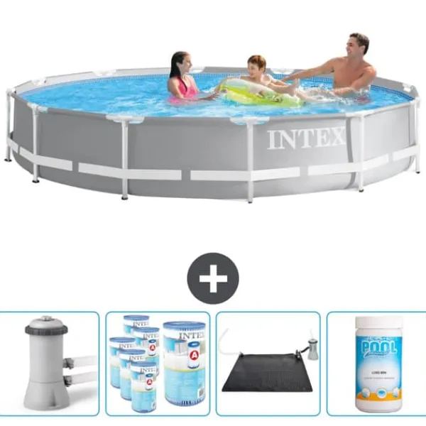 Online Intex svømmebassin med rund prismeramme - 366 x 76 cm - Grå - Inklusive Tilbehør CB92 Pooler
