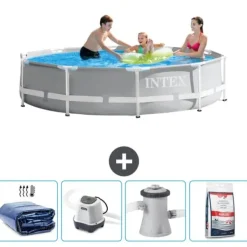 New Intex svømmebassin med rund prismeramme - 305 x 76 cm - Grå - Inkluderet tilbehør CB53 Pooler