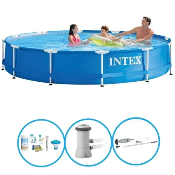Pooler^Intex Svømmebassin Metalramme - Svømmebassinsæt - 366x76 cm