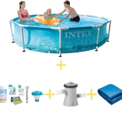 Sale Intex swimmingpool - Metalramme - Strandside - 305 x 76 cm - Inklusiv WAYS vedligeholdelsespakke, filterpumpe og jordklud Pooler