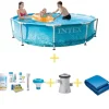 Pooler^Intex swimmingpool - Metalramme - Strandside - 305 x 76 cm - Inklusiv WAYS vedligeholdelsespakke, filterpumpe og jordklud