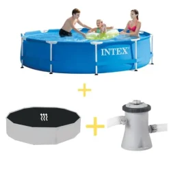 Pooler^Intex swimmingpool - Metalramme - 305 x 76 cm - Inklusiv solsejl- og filterpumpe
