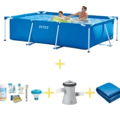 Discount Intex swimmingpool - Rammebassin - 260 x 160 x 65 cm - Inklusiv WAYS vedligeholdelsespakke, filterpumpe og jordklud Pooler