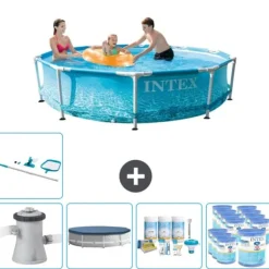 Pooler^Intex swimmingpool med rund ramme - 305 x 76 cm - Vandprint - Inklusive Tilbehør CB21