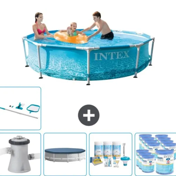 Pooler^Intex swimmingpool med rund ramme - 305 x 76 cm - Vandprint - Inklusive Tilbehør CB21