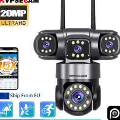 Sale IP Kamera, Quad-Linse, Smart Sporing,1Pcs Wifi Kamera, EU Stik Sikkerhedsmonitorer & Videokameraer