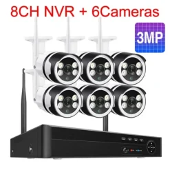 Best IP Kamera System, Høj Opløsning Video, To-Vejs Lyd,8CH og 6stk 3MP kamera, Ingen Sikkerhedsmonitorer & Videokameraer