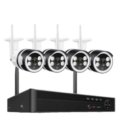 IP Kamera System, Høj Opløsning Video, To-Vejs Lyd,8CH og 4stk 3MP kamera, Ingen Sikkerhedsmonitorer & Videokameraer