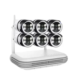 Sikkerhedsmonitorer & Videokameraer^IP Kamera System, 5MP Opløsning, To-Vejs Lyd,8CH og 6stk 3MP Kamera, EU Stik, Ingen