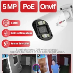 Sikkerhedsmonitorer & Videokameraer^IP-kamera, Intelligent Nattesyn, Vandtæt Design,3.6mm, 1stk 5MP Kamera