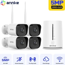 Clearance IP-kamera, 5MP opløsning, Wi-Fi-forbindelse,Med 4stk Cam Sikkerhedsmonitorer & Videokameraer