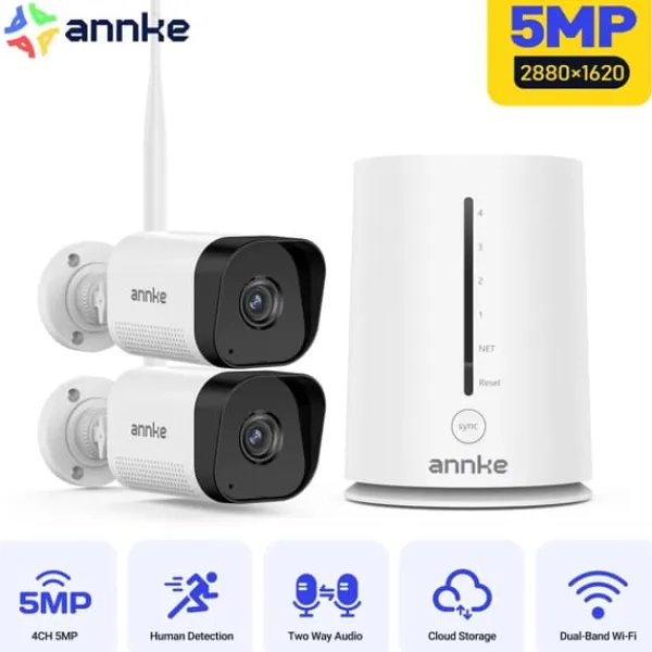 Sikkerhedsmonitorer & Videokameraer^IP-kamera, 5MP opløsning, Wi-Fi-forbindelse,Med 2stk Cam