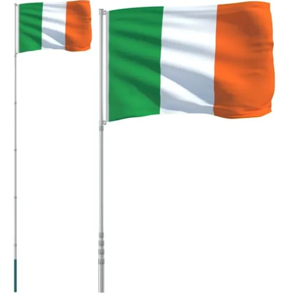Flag & Vindposer^Irsk flag med teleskopisk flagstang 5,55 m | Farve: Grøn, Hvid, Orange | Materiale: Aluminium