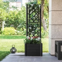 Krukker & Plantebeholdere^ITALIA fyrkantig blomlåda med spaljé - 30L - Plast - Antracit