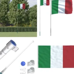Flag & Vindposer^Italien flag og flagstang 5,55 m aluminium - Italien Flag - Italien-flag - Home & Living