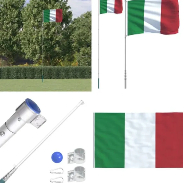 Flag & Vindposer^Italien flag og flagstang 5,55 m aluminium - Italien Flag - Italien-flag - Home & Living