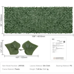 Havedekorationer^Ivy privatlivshegn, 1,5 x 4 m kunstig grøn væg, mesh-bagside, robust samling. Ideel til have, gård og balkondekoration.