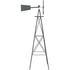 Jernvindmølle med industrielt design til haven | Farve: Grå | Størrelse: 84x68x245 cm Vinddekoration