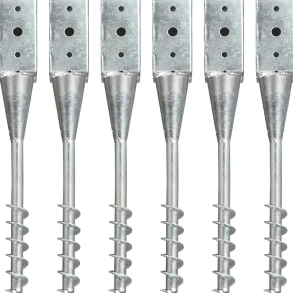 Clearance Jordpløkker 6 stk. galvaniseret stål - Holdbare og praktiske | Farve: Sølv | Størrelse: 7x7x56 cm Haveværktøj