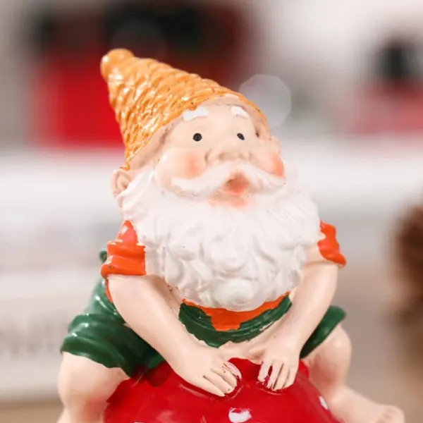 Havedekorationer^Julemandens skrivebordspynt, hjemmelavet harpikshåndværk, svampedekorationer med dværg og gammel mand