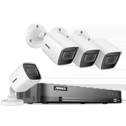 Sikkerhedsmonitorer & Videokameraer^4K Sikkerhedskamera System, 30m IR Nattesyn, IP67 Vandtæt,4CH NVR 4 stk. kamera, 4T