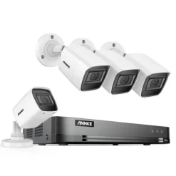 Sikkerhedsmonitorer & Videokameraer^4K Sikkerhedskamera System, 30m IR Nattesyn, IP67 Vandtæt,4CH NVR 4 stk. kamera, 4T