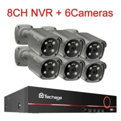 Clearance 4K Ultra HD Sikkerhedskamera System, AI Menneskeopdagelse, To-Vejs Lyd,Ingen, 8CH NVR og 6 Kamera Sikkerhedsmonitorer & Videokameraer