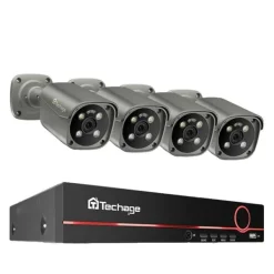 Clearance 4K Ultra HD Sikkerhedskamera System, AI Menneskeopdagelse, To-Vejs Lyd,Ingen, 8CH NVR og 4 Kamera Sikkerhedsmonitorer & Videokameraer
