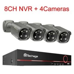 Clearance 4K Ultra HD Sikkerhedskamera System, AI Menneskeopdagelse, To-Vejs Lyd,Ingen, 8CH NVR og 4 Kamera Sikkerhedsmonitorer & Videokameraer