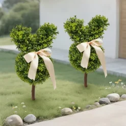 Havedekorationer^Kaninformet Topiary i Potte - Kunstig Buksbom - Udendørs Dekoration - Harpiks - Til Jubilæum/Udstilling - Grøn