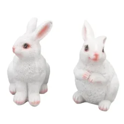Havedekorationer^Kaninhavestatuer par - udendørs harpiksskulptur til hjemmeterrasse