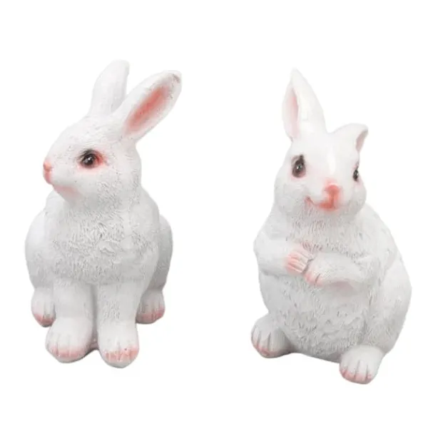 Havedekorationer^Kaninhavestatuer par - udendørs harpiksskulptur til hjemmeterrasse
