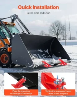 Havemaskiner^Kantbeskyttere til Traktorskovl/Spand - 2 Stk. - Kraftigt Stål - Skridsikre - Sekskantede Låsemøtrikker - Til Sne, Blade og Grus - Rød