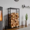 Tilbehør Til Brændeovne & Pejse^Keri Black Metal Firewood Rack with Wheels - 25x60x150cm
