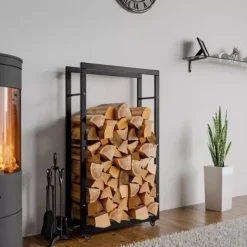 Tilbehør Til Brændeovne & Pejse^Keri Black Metal Firewood Rack with Wheels - 25x60x150cm