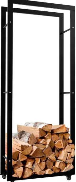 Tilbehør Til Brændeovne & Pejse^Keri Black Metal Firewood Rack with Wheels - 25x60x150cm