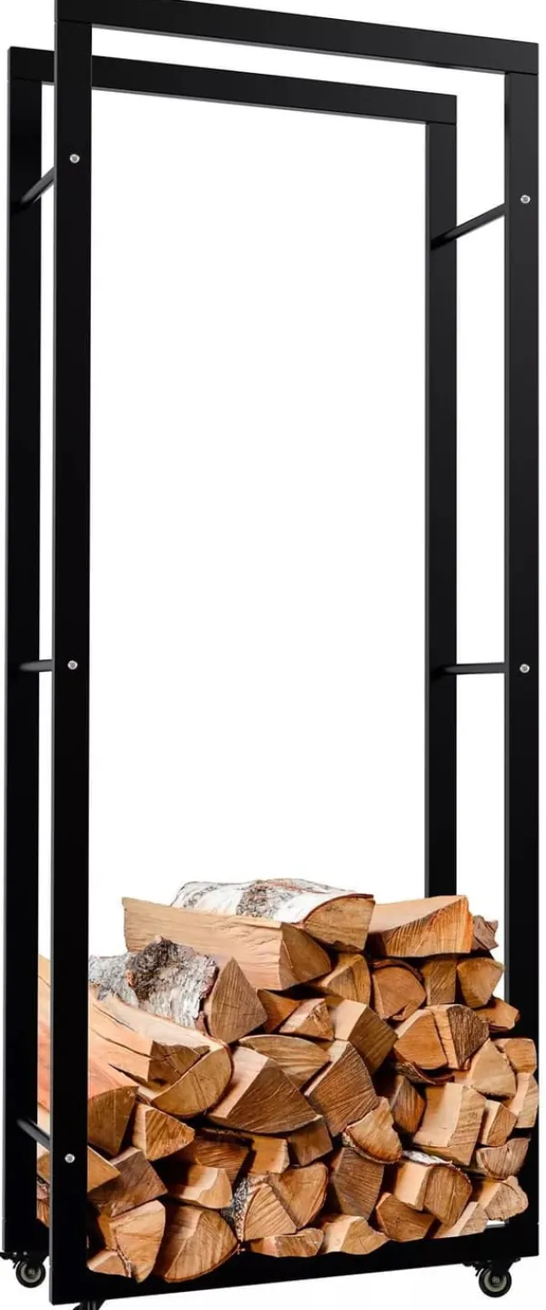 Tilbehør Til Brændeovne & Pejse^Keri Black Metal Firewood Rack with Wheels - 25x60x150cm