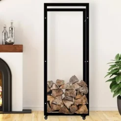 Tilbehør Til Brændeovne & Pejse^Keri Black Metal Firewood Rack with Wheels - 25x60x150cm