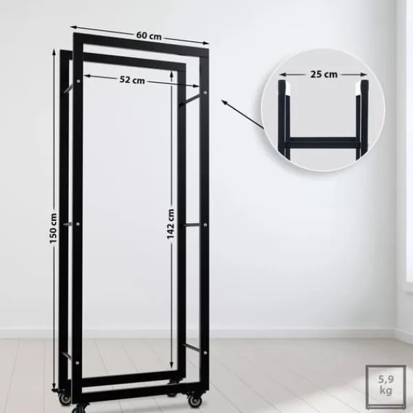 Tilbehør Til Brændeovne & Pejse^Keri Black Metal Firewood Rack with Wheels - 25x60x150cm