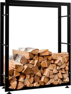 Discount Keri V2 Black Metal Firewood Log Holder Stand Rack - 25x80x100 cm Tilbehør Til Brændeovne & Pejse